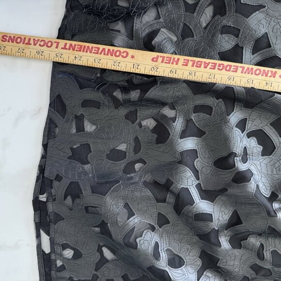 Michael Kors Black Faux‎ Leather A-Line Midi Skirt Mesh Sheer Floral Cutout 10 - Picture 8 of 10